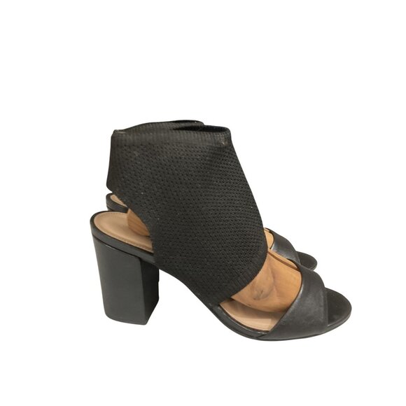 Arezzo women size 8.5 black ankle sock 3.5 in heel open toe pumps shoes brazil - Picture 4 of 7